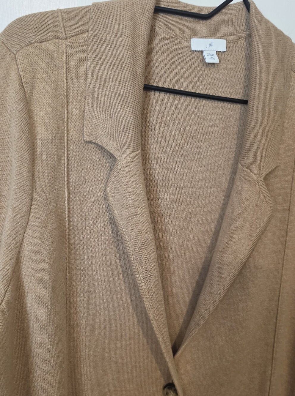 J. Jill Tan Camel Knit Blazer Cardigan Sweater Jacket Petite XL Pockets